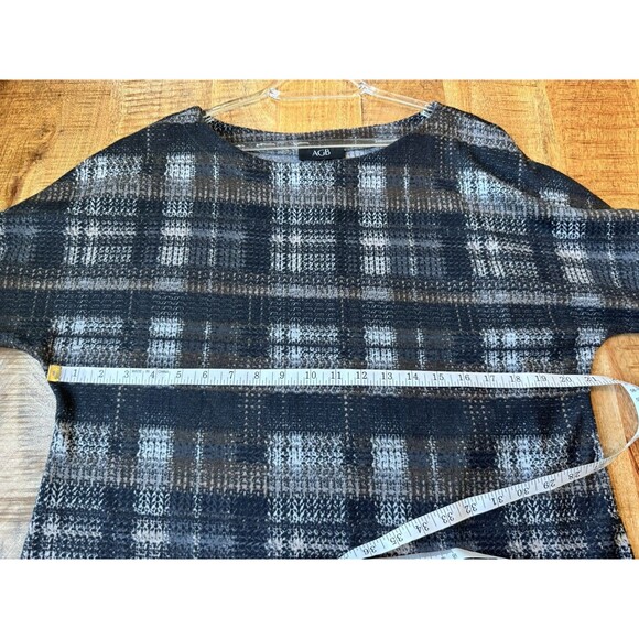 AGB Women's Black Plaid Boat Neck Sweater Boho Puff Sleeve Knit Size XL - Picture 8 of 10